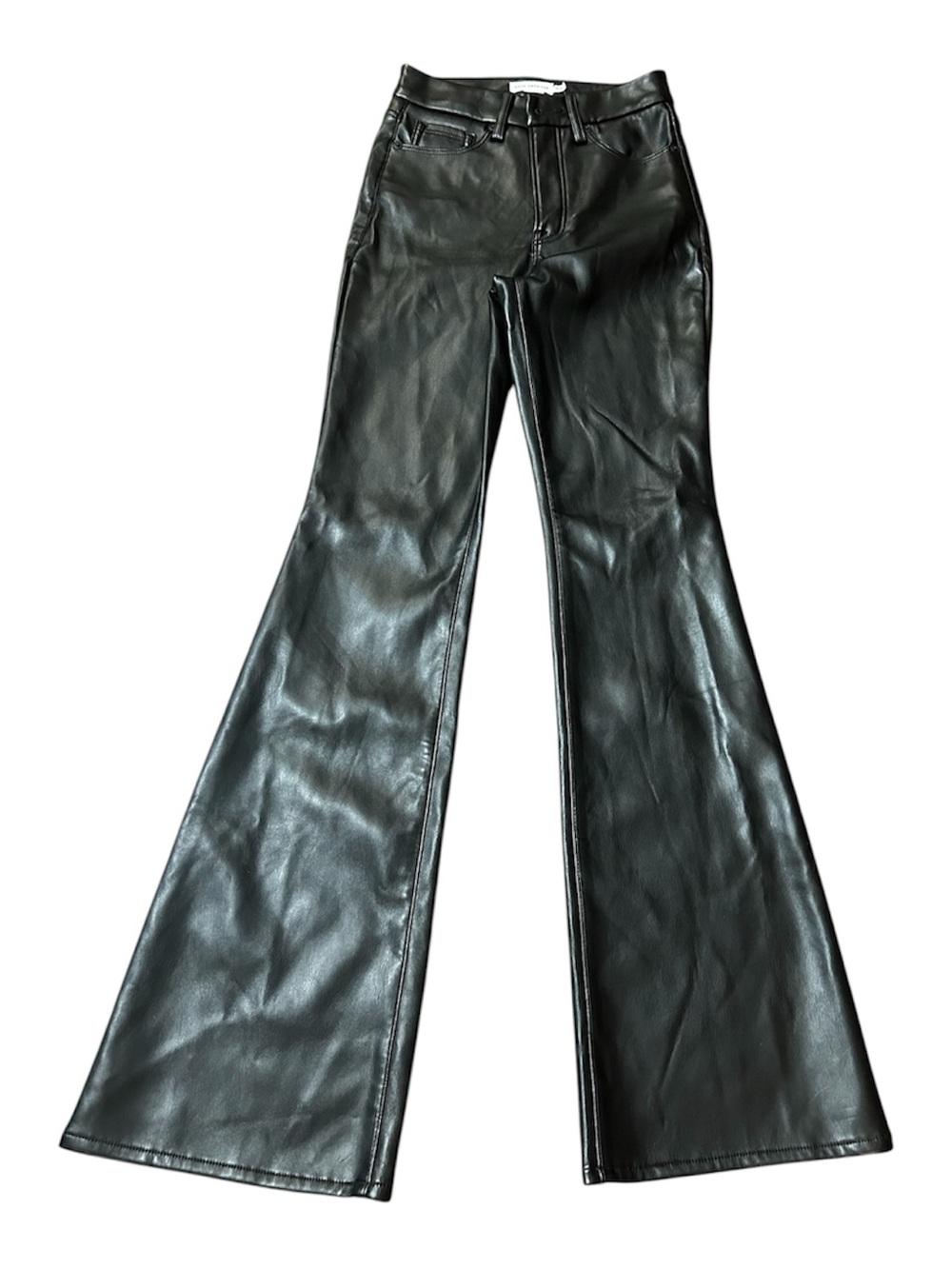 Good American Black Faux Leather Flare Pants
